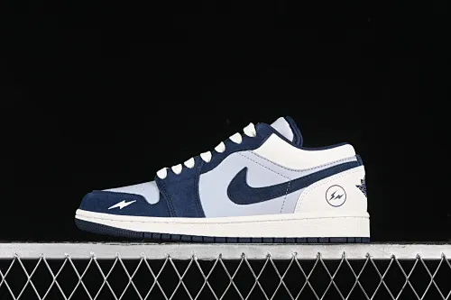 All categories Air Jordan Jordan series basketball shoes Air Jordan 1 Low high-end customized low-top sneakers Air Jordan 1 Low AJ1 Joe 1 Lightning joint-beige gray blue high-end customized low-top retro basketball shoes DC2024-026